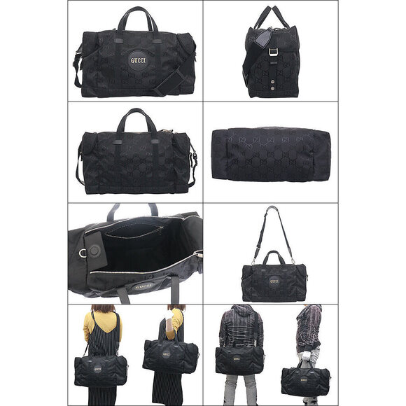 Gucci Boston Bag Black GG Nylon Duffel Logo Patch Crossbody - Picture 2 of 3